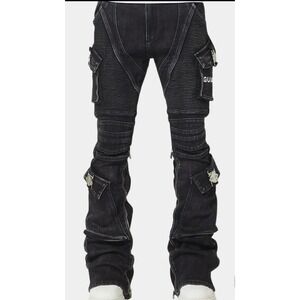GUAPI Premium Moto Cargo Jeans Black Size 30‎ New With Tags